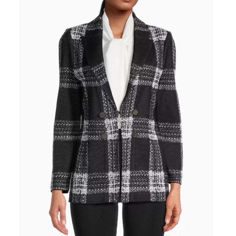 Misook Plaid Tailored Knit Blazer